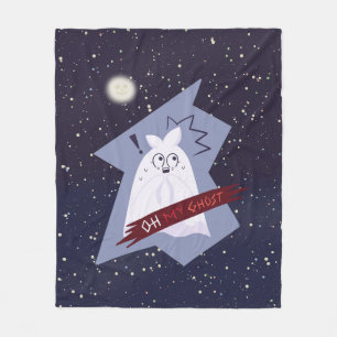 Funny Shocked Ghost Cartoon Fleece Blanket