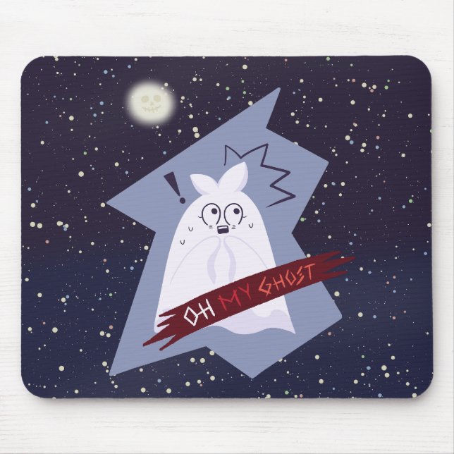 Funny Shocked Ghost Cartoon Mouse Pad (Front)