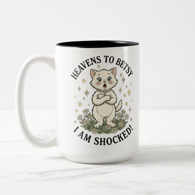 Funny Shocked Retro Cat Mug (Left)