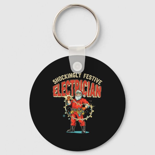 Funny Shockingly Festive Electrician Vintage Chris Key Ring (Front)