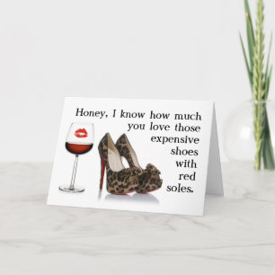 FUNNY SHOE AND RED WINE BIRTHDAY CARD