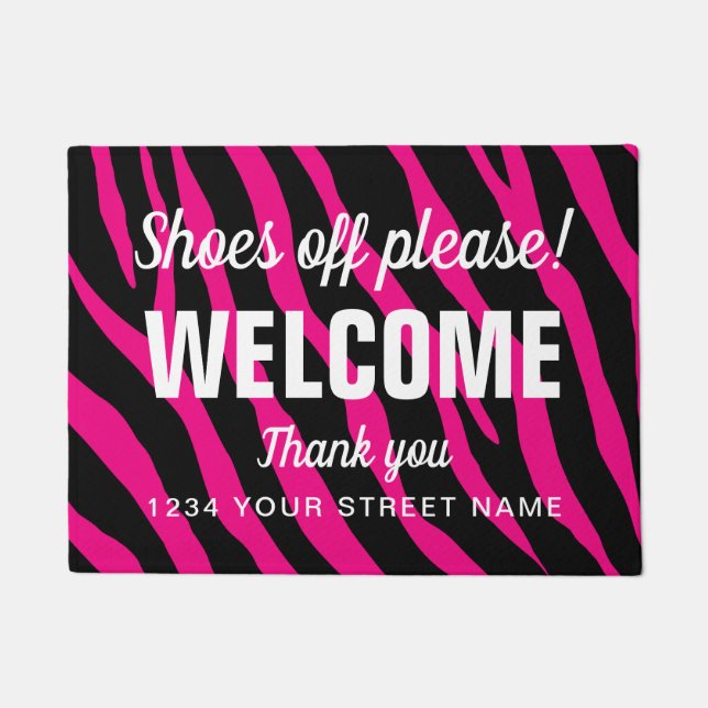 Funny shoes off sign custom zebra print welcome doormat (Front)