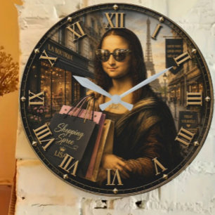 Funny Shopping Mona Lisa Fashion Lover Paris Style Large Clock