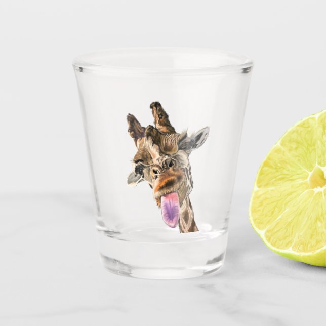 Funny Shot Glass Gift with Playful Giraffe - Smile (Front)