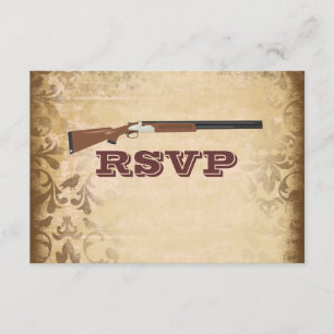 Funny Shotgun Wedding Brown Damask RSVP Cards