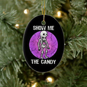 Funny Show Me The Candy Halloween Dry Skeleton Ceramic Tree Decoration