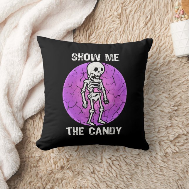 Funny Show Me The Candy Halloween Dry Skeleton  Cushion (Blanket)