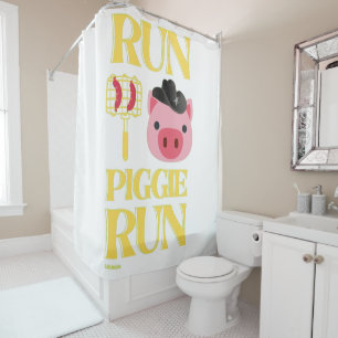 funny shower curtain "RUN PIGGIE"