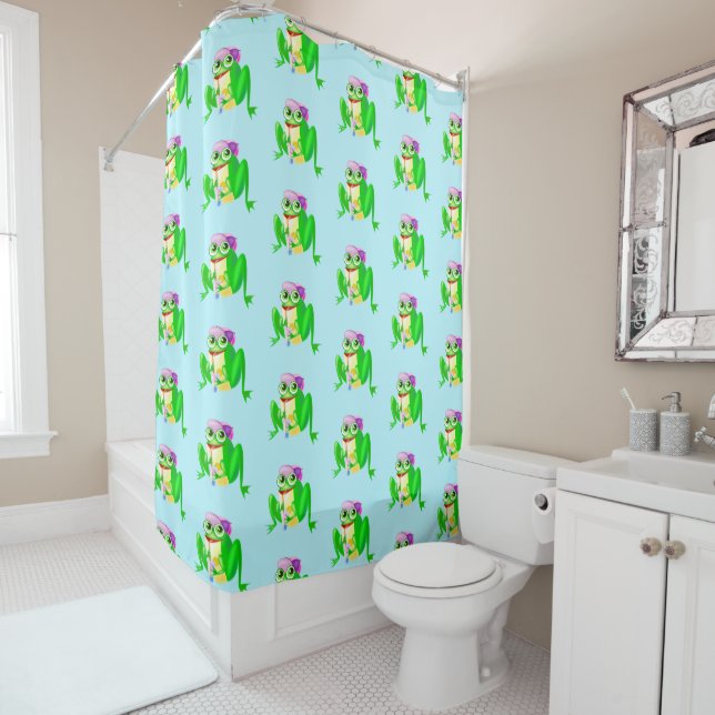 Funny Shower Curtain with Party Frog Choose Colour (In Situ)