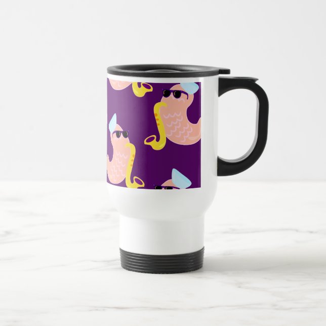 Funny Shrimp Musician Seafood Humour Cartoon Travel Mug (Right)