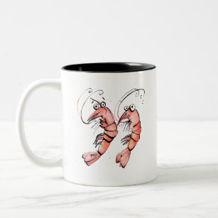 Funny Shrimps, 'shrimply the best' pink shrimp Art Two-Tone Coffee Mug
