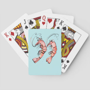 Funny Shrimps, turquoise Aqua & pink shrimp design Playing Cards