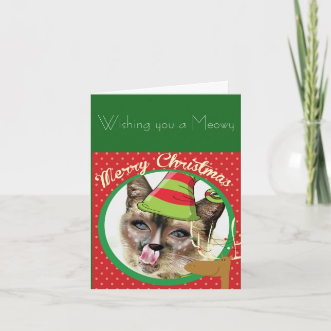 Funny Siamese cat Christmas card (Front)