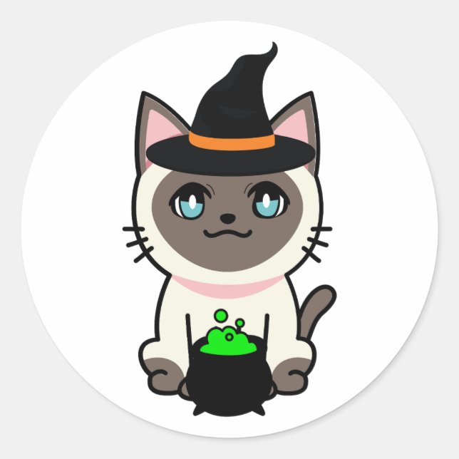 Funny Siamese cat is a witch Classic Round Sticker (Front)