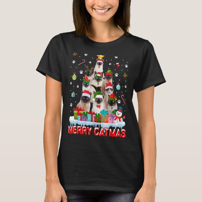 Funny Siamese Cat Lovers Cute Holiday Christmas Tr T-Shirt (Front)