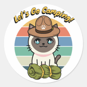 Funny Siamese cat wants to go camping Classic Round Sticker