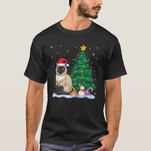 Funny Siamese Cat Xmas Tree Lights Reindeer Hat Ch T-Shirt