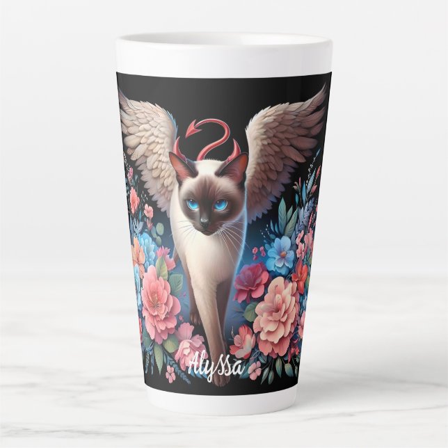 Funny Siamese Demon and Angel Cat  Latte Mug (Front)