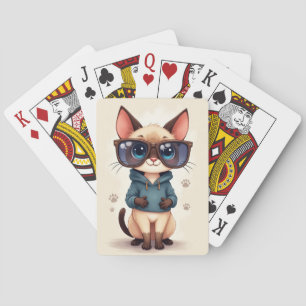 Funny Siamese Kawaii Cat Playing Cards