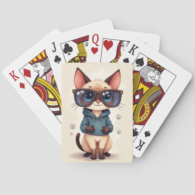 Funny Siamese Kawaii Cat Playing Cards (Back)