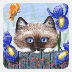 Funny Siamese Ragdoll Burmese Cat Irises Square Sticker