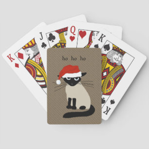 Funny Siamese Santa Cat with Custom Text Playing Cards