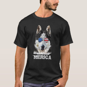 Funny Siberian Husky American Usa Flag 4th Of July T-Shirt