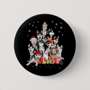 Funny Siberian Husky Christmas Tree Pet Dog Lover 6 Cm Round Badge