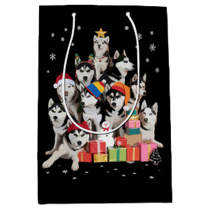 Funny Siberian Husky Christmas Tree Pet Dog Lover  Medium Gift Bag