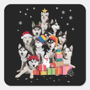 Funny Siberian Husky Christmas Tree Pet Dog Lover  Square Sticker