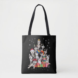 Funny Siberian Husky Christmas Tree Pet Dog Lover  Tote Bag