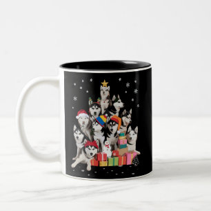 Funny Siberian Husky Christmas Tree Pet Dog Lover Two-Tone Coffee Mug