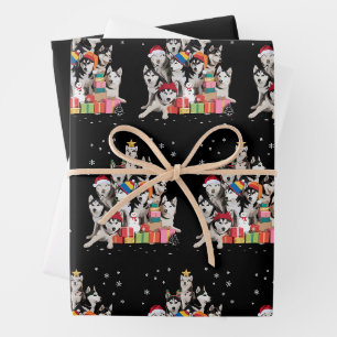 Funny Siberian Husky Christmas Tree Pet Dog Lover Wrapping Paper Sheet