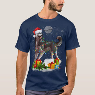 Funny Siberian Husky Dog Christmas Lights Santa Ha T-Shirt