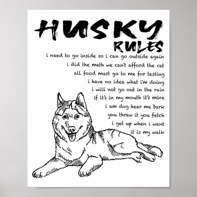 Funny Siberian Husky Dog Hand Drawn Art Men Women  Poster (Front)