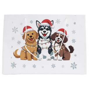 Funny Siberian Husky Dog Lover Christmas Tree   Large Gift Bag