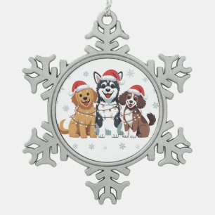 Funny Siberian Husky Dog Lover Christmas Tree Snowflake Pewter Christmas Ornament