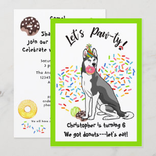 Funny Siberian Husky Doughnuts Birthday Party Invitation