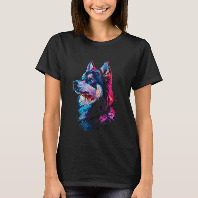 Funny Siberian Husky Impressionism T-Shirt (Front)