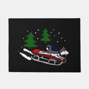 Funny Siberian Husky Sledding Doormat