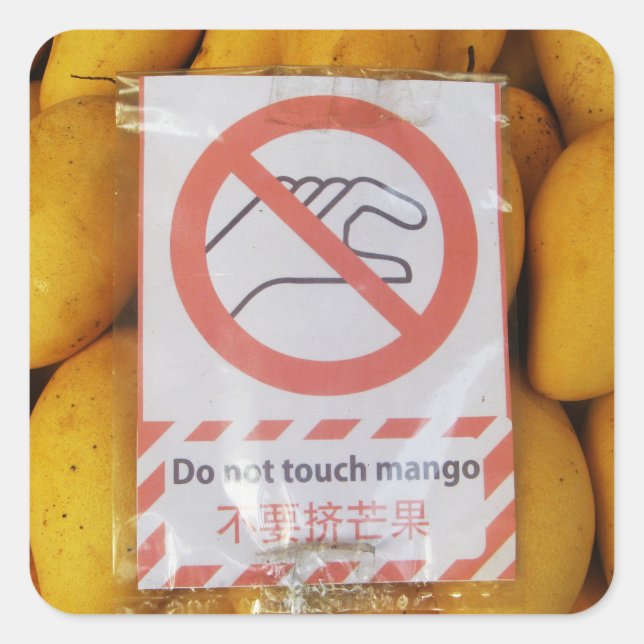 Funny Sign 'Do not touch mango' Square Sticker (Front)
