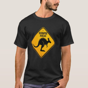 Funny Sign Velociraptors Ahead Kangaroo Dinosaur M T-Shirt