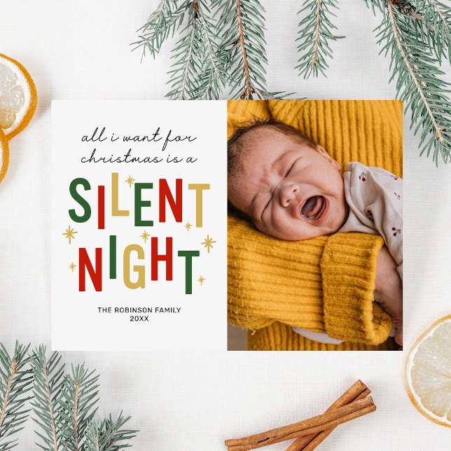 Funny Silent Night Photo Christmas Holiday Cards (Creator Uploaded)