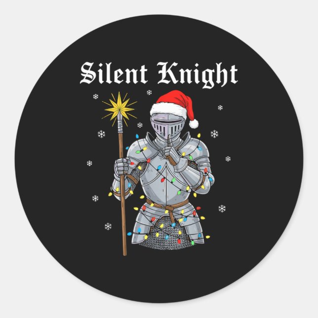 Funny Silent Santa Knight Medieval Christmas Warri Classic Round Sticker (Front)