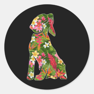 Funny Silhouette Of Beagle Dog Hawaiian Floral Sum Classic Round Sticker