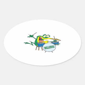 funny silly cartoon frog drummer cartoon oval sticker
