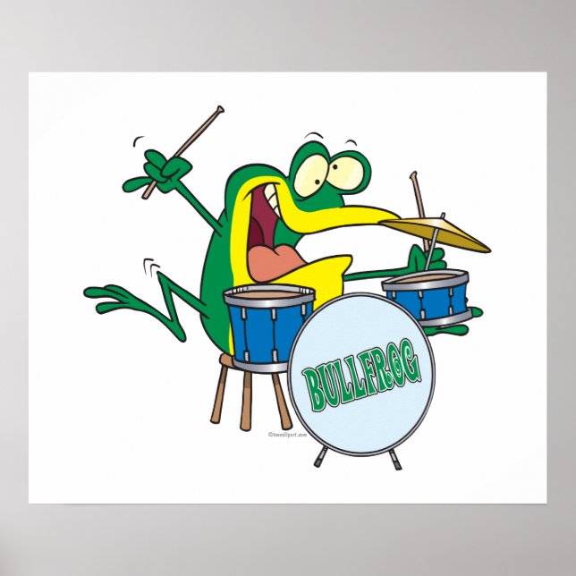 funny silly cartoon frog drummer cartoon poster (Front)