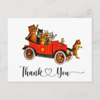 Funny Silly Cats Retro Car Thank You Script Heart