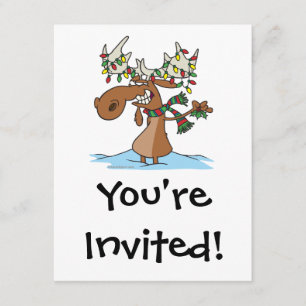 funny silly christmas moose cartoon invitation