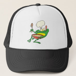 funny silly cooking chef frog cartoon trucker hat